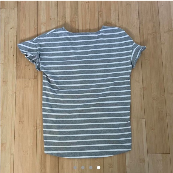 J. Crew gray and white striped top with ruffled sleeves (Size XS) - Picture 2 of 4